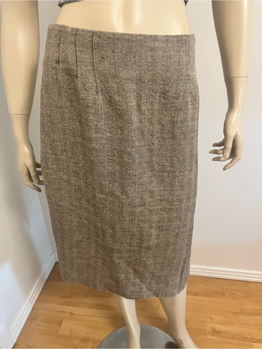 Classic Neutral Brown Tweed Midi Skirt